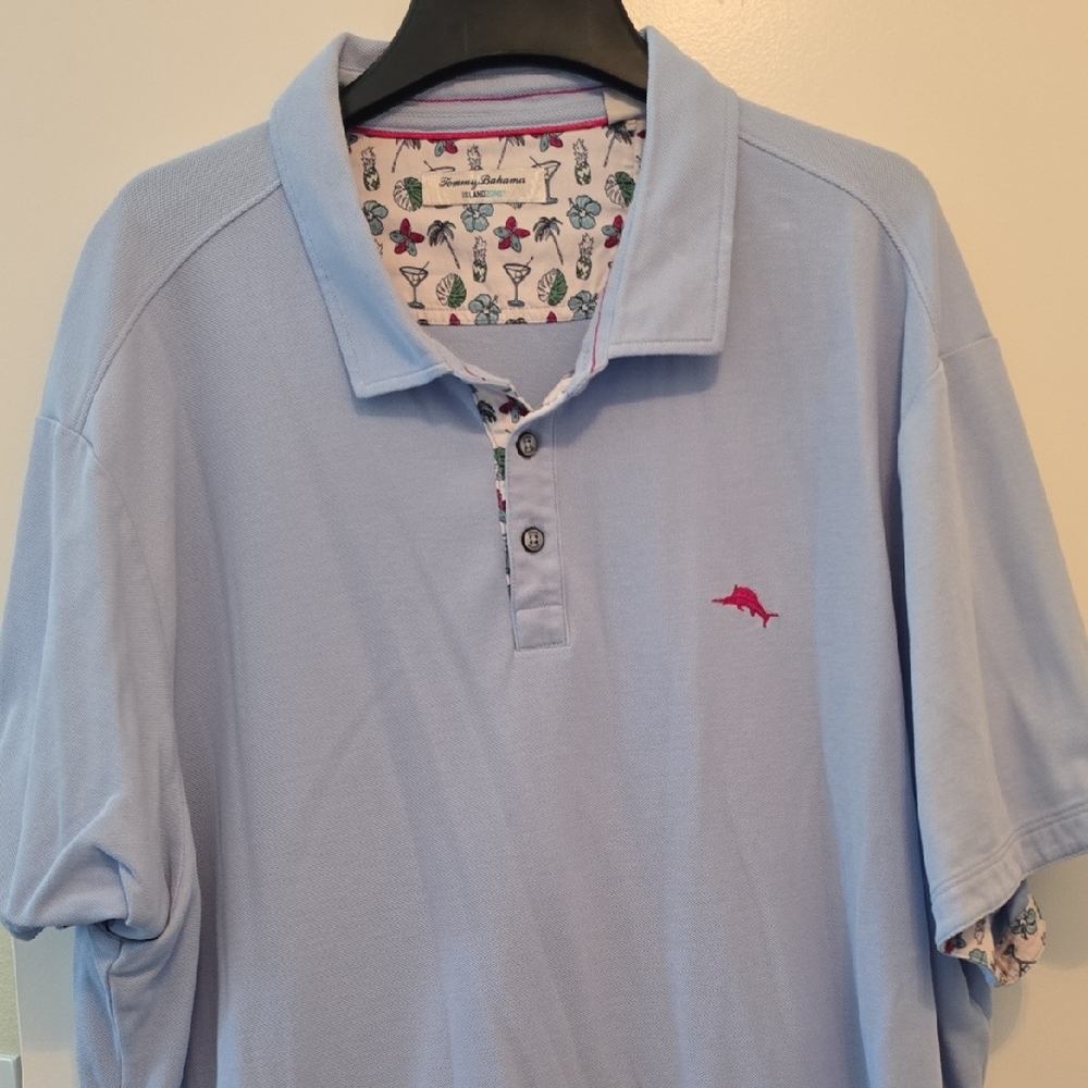 Tommy Bahama Sky Blue Polo with Pink Logo